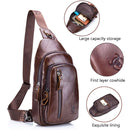 BUFF CAPTAIN 100 Men Leather Crossbody Shoulder Bag First-Layer Cowhide Multi-Function Sports Casual Chest Bag(Brown)