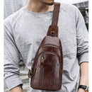 BUFF CAPTAIN 100 Men Leather Crossbody Shoulder Bag First-Layer Cowhide Multi-Function Sports Casual Chest Bag(Brown)