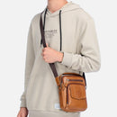 BUFF CAPTAIN 777 Men Leather Shoulder Bag First-Layer Cowhide Retro Large Capacity Satchel(Black)