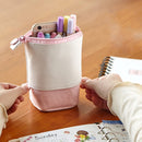 ANGOO Corduroy Retractable Drop-Down Pencil Case Student Stationery Storage Bag(Green)