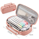 Angoo Portable Large-Capacity Stationery Bag Multifunctional Double-Layer Canvas Pencil Case(Dark Pink)