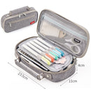 Angoo Portable Large-Capacity Stationery Bag Multifunctional Double-Layer Canvas Pencil Case(Moon Gray)