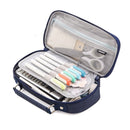 Angoo Portable Large-Capacity Stationery Bag Multifunctional Double-Layer Canvas Pencil Case(Dark Blue)