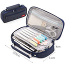 Angoo Portable Large-Capacity Stationery Bag Multifunctional Double-Layer Canvas Pencil Case(Dark Blue)