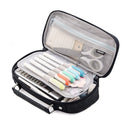 Angoo Portable Large-Capacity Stationery Bag Multifunctional Double-Layer Canvas Pencil Case(Black)