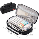 Angoo Portable Large-Capacity Stationery Bag Multifunctional Double-Layer Canvas Pencil Case(Black)