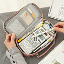Angoo Portable Large-Capacity Stationery Bag Multifunctional Double-Layer Canvas Pencil Case(Dark Pink)