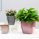 3 PCS Imitation Metal Colorful Water Storage Plastic Flowerpot, Size: G109 Medium Pot(Square Rose Gold)