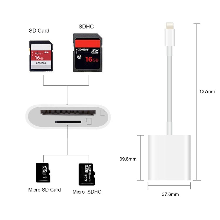 8 Pin to SD + TF Card Reader 2 in 1 Adapter For iPhone / iPad, Cable Length: 9.7cm(Double Slots)