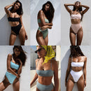 Sexy Solid Padded Bra Spaghetti Strap High Waist Biquini Swimsuit Swimwear for Women, Size:L(Blue)