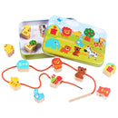 Wooden Toys Baby DIY Toy Cartoon Fruit Animal Stringing Threading Wooden Beads Toy(Animal)