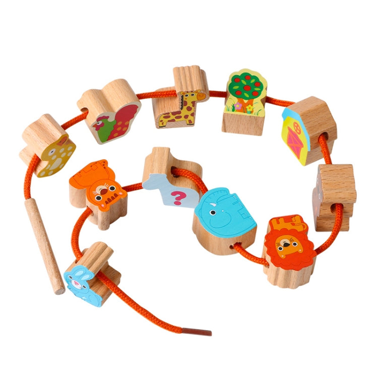 Wooden Toys Baby DIY Toy Cartoon Fruit Animal Stringing Threading Wooden Beads Toy(Animal)