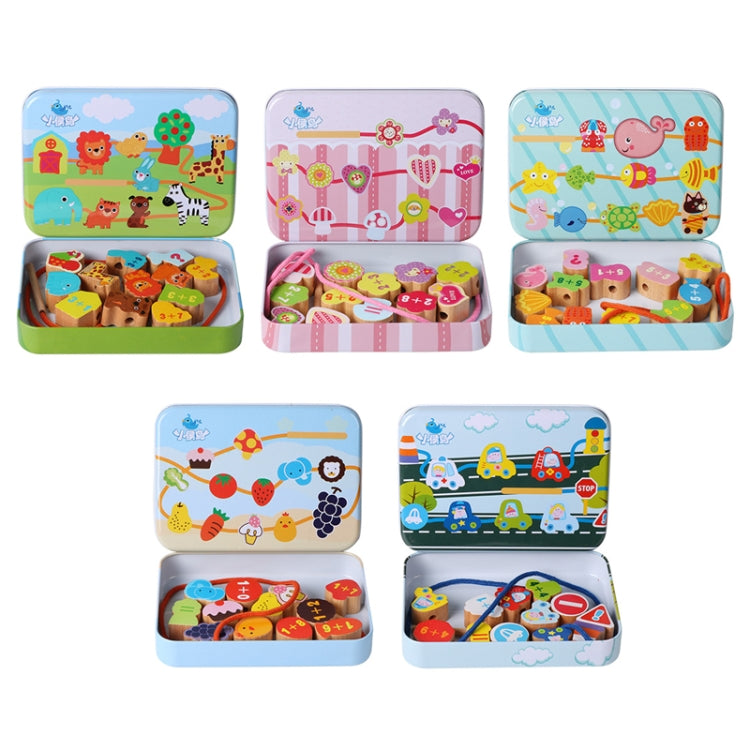 Wooden Toys Baby DIY Toy Cartoon Fruit Animal Stringing Threading Wooden Beads Toy(Girl)