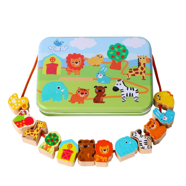 Wooden Toys Baby DIY Toy Cartoon Fruit Animal Stringing Threading Wooden Beads Toy(Girl)