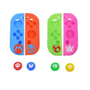 2 Sets Patterned Silicone Case With Handle Button Cap For Nintendo Switch(Pink Green)