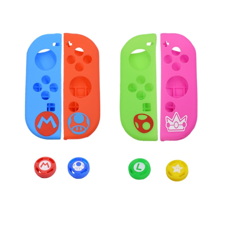 2 Sets Patterned Silicone Case With Handle Button Cap For Nintendo Switch(Pink Green)