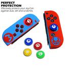 2 Sets Patterned Silicone Case With Handle Button Cap For Nintendo Switch(Red Blue)