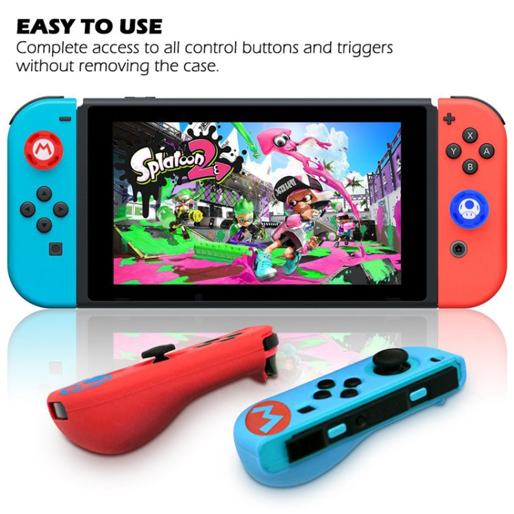2 Sets Patterned Silicone Case With Handle Button Cap For Nintendo Switch(Red Blue)