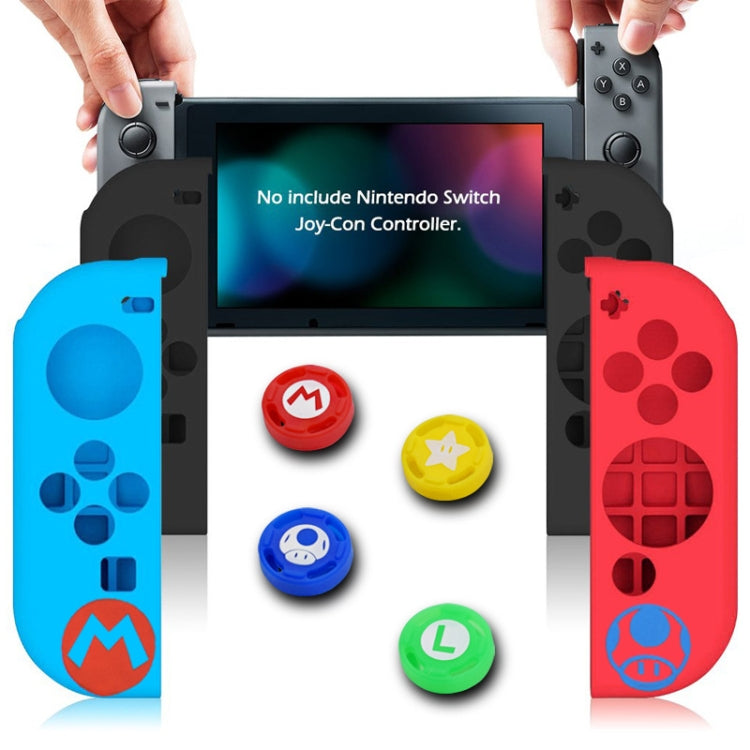 2 Sets Patterned Silicone Case With Handle Button Cap For Nintendo Switch(Red Blue)