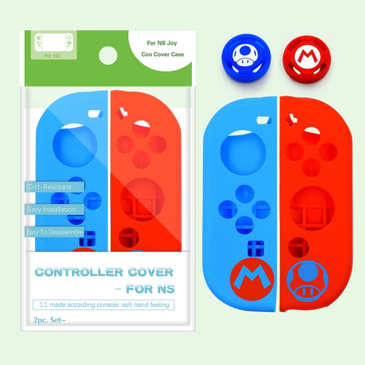 2 Sets Patterned Silicone Case With Handle Button Cap For Nintendo Switch(Red Blue)