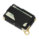 Aluminum Alloy Card Holder Leather Wallet Multifunctional Adjustable Snap Button Pocket Wallet(Black)