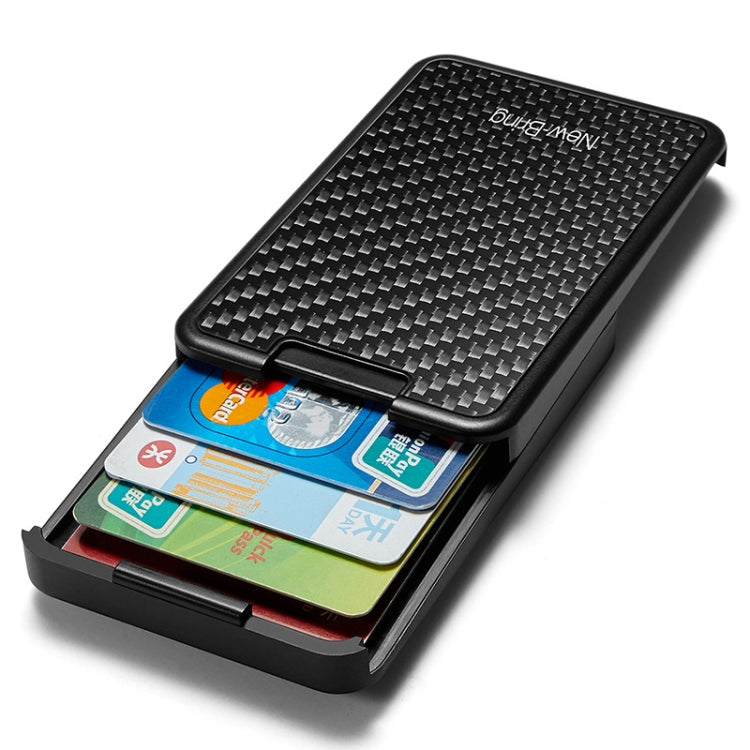 New-Bring Carbon Fiber Metal Card Holder Male Personality Card Holder Anti-Theft RFID Ultra-Thin Small Card Box(Black)