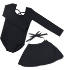 Girls Spring and Summer Long-sleeved Cotton Dance Training Clothing Set, Size:100CM(Black)