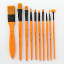 ZHU TING 10 In 1 Wooden Pole Nylon Wool Watercolor Pen And Board Brush Fan Shaped Painting Pen Set With Cloth BagZHUTING( Yellow Rod )