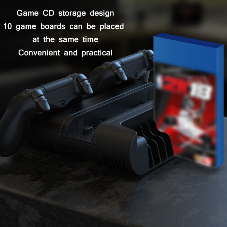 DOBE Multi-Function Host Cooling Fan Base Disc Storage Handle Dual Charging With LED Light For PS4 / PS4 Slim / PS4 Pro(Black)