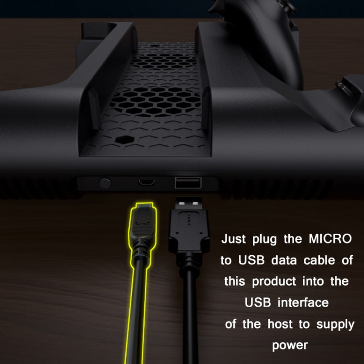 DOBE Multi-Function Host Cooling Fan Base Disc Storage Handle Dual Charging With LED Light For PS4 / PS4 Slim / PS4 Pro(Black)