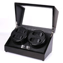 4 Watch Positions + 0 Automatic Winding Watch Box Rotating Motor Watch Winderï¼ŒEU Plug(Black + Carbon Fiber)