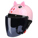 BYB 820 Children Four Seasons Universal Cartoon Electric Motorcycle Helmet, Specification: Tea Color Long Lens(Four Seasons Pink Pig)