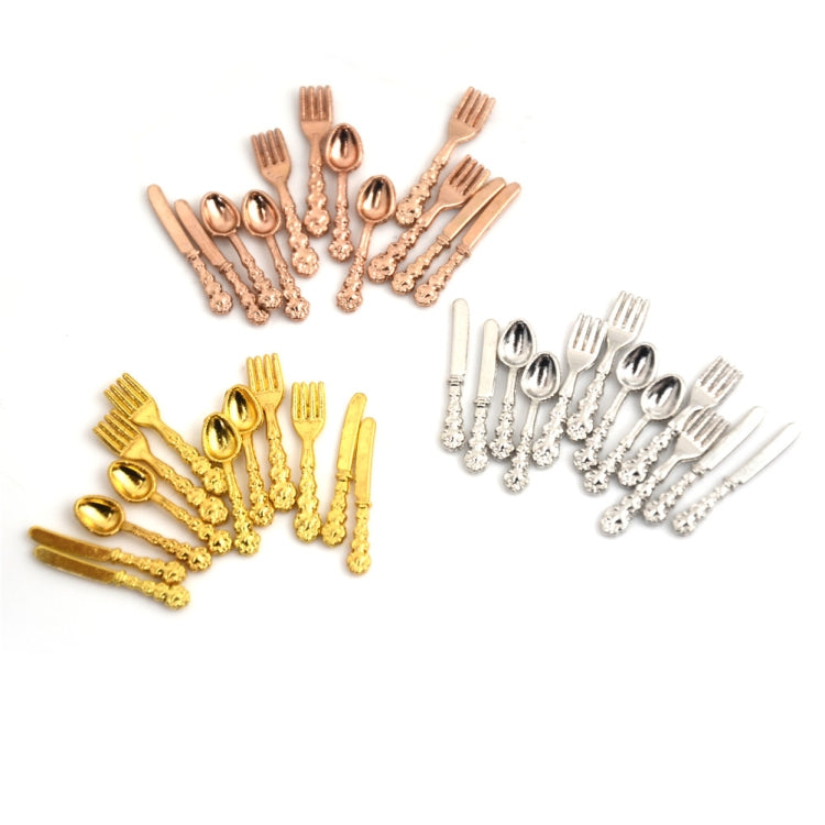 12 PCS / Set Simulation Kitchen Food Furniture Toys Dollhouse Miniature Accessories 1:12 Fork Knife Soup Spoon Tableware(Silver)
