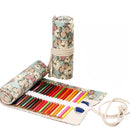 72 Holes Handmade Canvas Pen Curtain Large-Capacity Pencil Case For Boys And Girls Color Pencil Sketch Stationery Box(Clock)