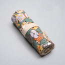 2 PCS 48 Holes Cotton Canvas Large Capacity Pen Curtain Big Face Cute Cat Cartoon Color Pencil Bag