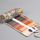 2 PCS 48 Holes Cotton Canvas Large Capacity Pen Curtain Big Face Cute Cat Cartoon Color Pencil Bag