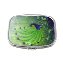 2 PCS Y10336 Two-Compartment Metal Portable Pill Box(Green Peacock)