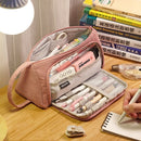 Angoo Student Large-Capacity Stationery Bag Portable Gift Cosmetic Bag(Grass Green Corduroy)