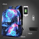 Starry Sky Luminous Backpack Oxford Cloth Printed Backpack With Pen Case And Anti-Theft Lock, Specification:, Colour:Star Blue Music Kid (USB)