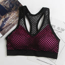 Breathable Mesh Sport Bra Top Women Hollow Out Cross, Size:F(Rose Red)