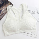 Breathable Mesh Sport Bra Top Women Hollow Out Cross, Size:F(White)