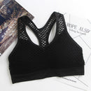 Breathable Mesh Sport Bra Top Women Hollow Out Cross, Size:F(Black)