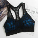 Breathable Mesh Sport Bra Top Women Hollow Out Cross, Size:F(Blue)