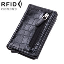Automatic Cartridge Male Ladies Stainless Steel Credit Card Package RFID Business Card Box(Crocodile Grain Black)
