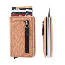 Automatic Cartridge Male Ladies Stainless Steel Credit Card Package RFID Business Card Box(Wood Grain Apricot)