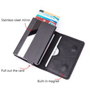 Automatic Cartridge Male Ladies Stainless Steel Credit Card Package RFID Business Card Box(Wood Grain Apricot)