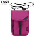 1062 Travel Passport Bag RFID Multi-Function Document Holder Hanging Neck Ticket Protective Case(Rose Red)