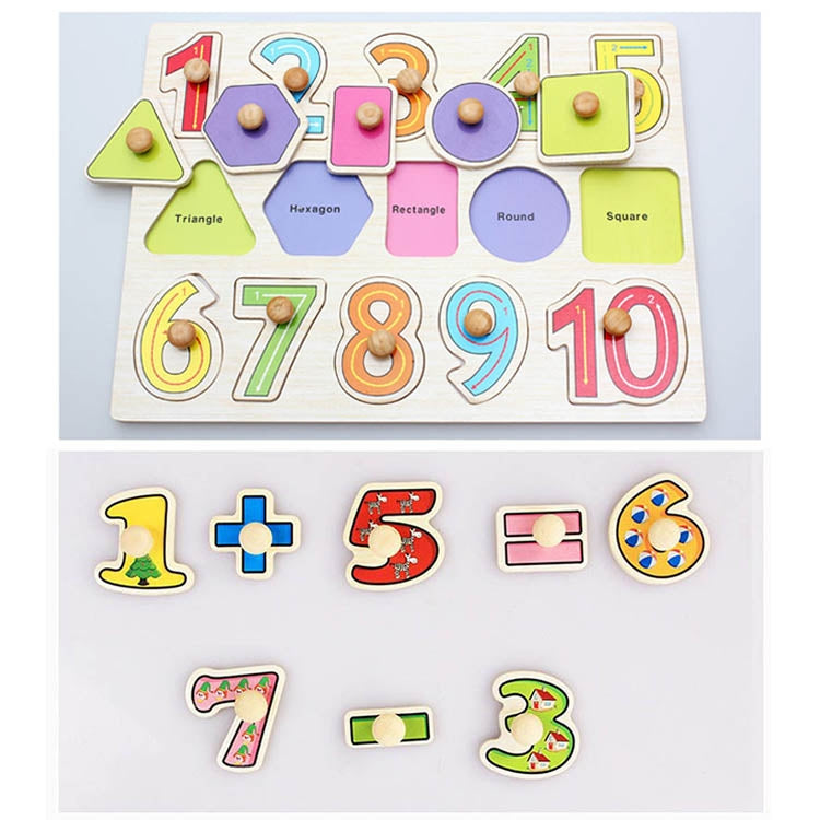 Wooden Puzzle Hand Grab Board Educational Toy Number Transport Pattern Puzzle Child Gift, Random Style Delivery