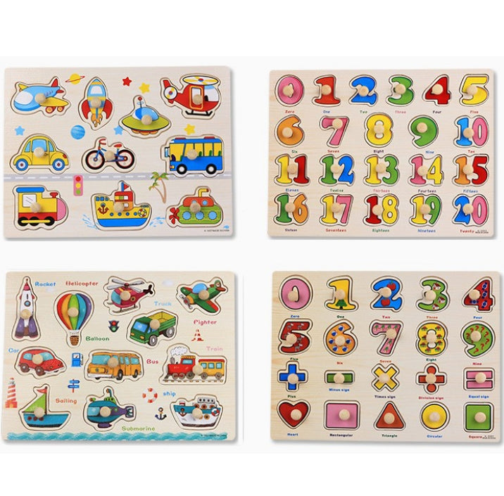 Wooden Puzzle Hand Grab Board Educational Toy Number Transport Pattern Puzzle Child Gift, Random Style Delivery