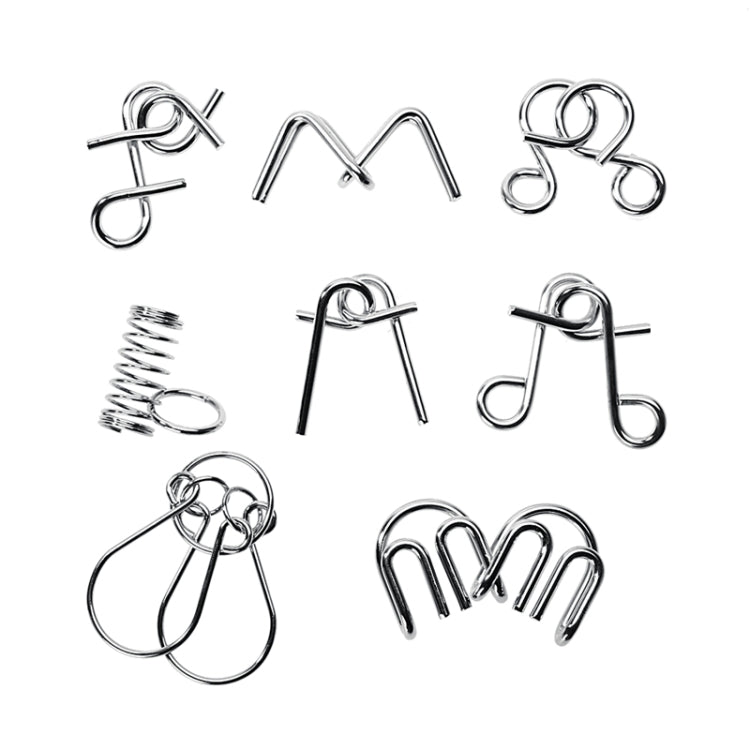 8 PCS / Set Metal Puzzle Toy Intelligence Buckle for Kids Education Developmental Toys